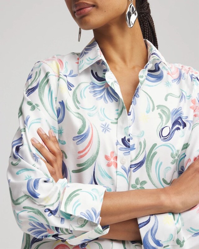 No Iron Floral Stretch Sateen Shirt - image 4